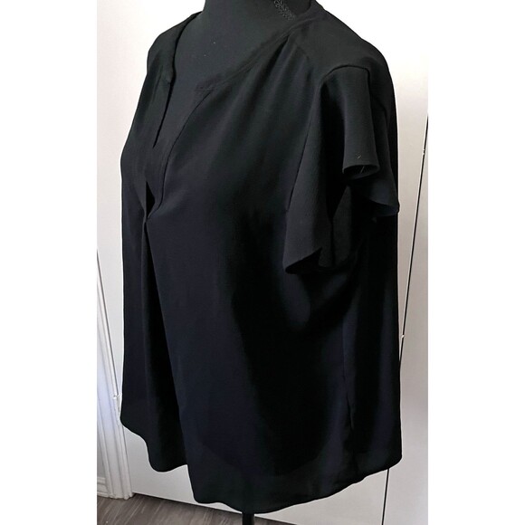 Calvin Klein Blouse Womens XL Black Crepe Semi-sheer Split Neck Top - Picture 2 of 4